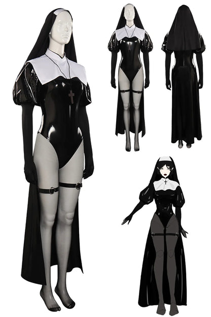 Nun Cosplay Fantasia Sexy Jumpsuit Fantasia Movie The Nun 2 Costume Adult Women Fantasy Halloween Carnival Party Clothes