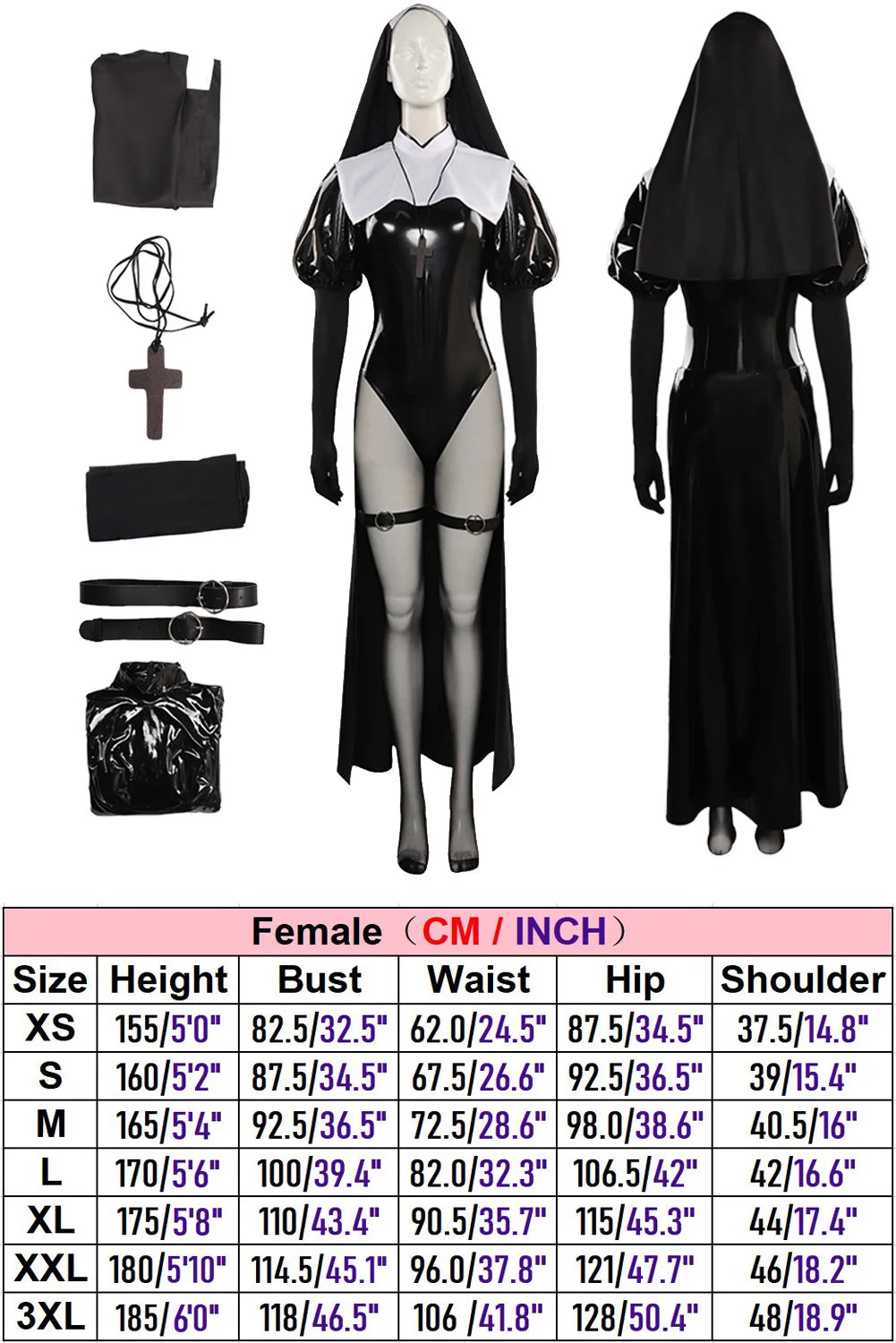 Nun Cosplay Fantasia Sexy Jumpsuit Fantasia Movie The Nun 2 Costume Adult Women Fantasy Halloween Carnival Party Clothes