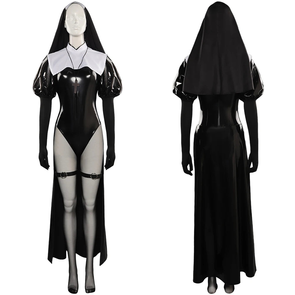 Nun Cosplay Fantasia Sexy Jumpsuit Fantasia Movie The Nun 2 Costume Adult Women Fantasy Halloween Carnival Party Clothes