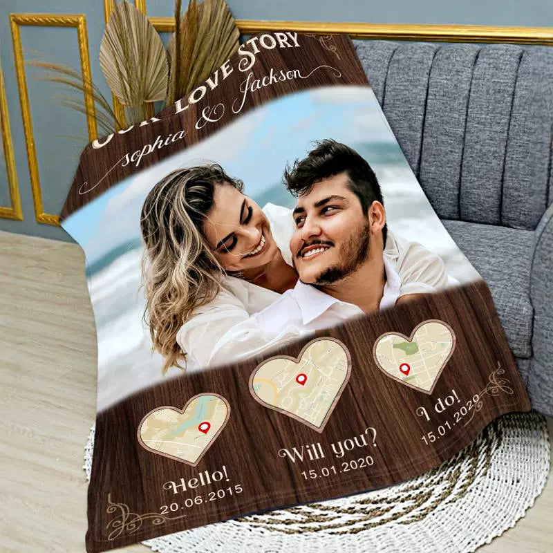 Custom Photo Blanket for Newly Engaged Couple Fleece Blanket img 2