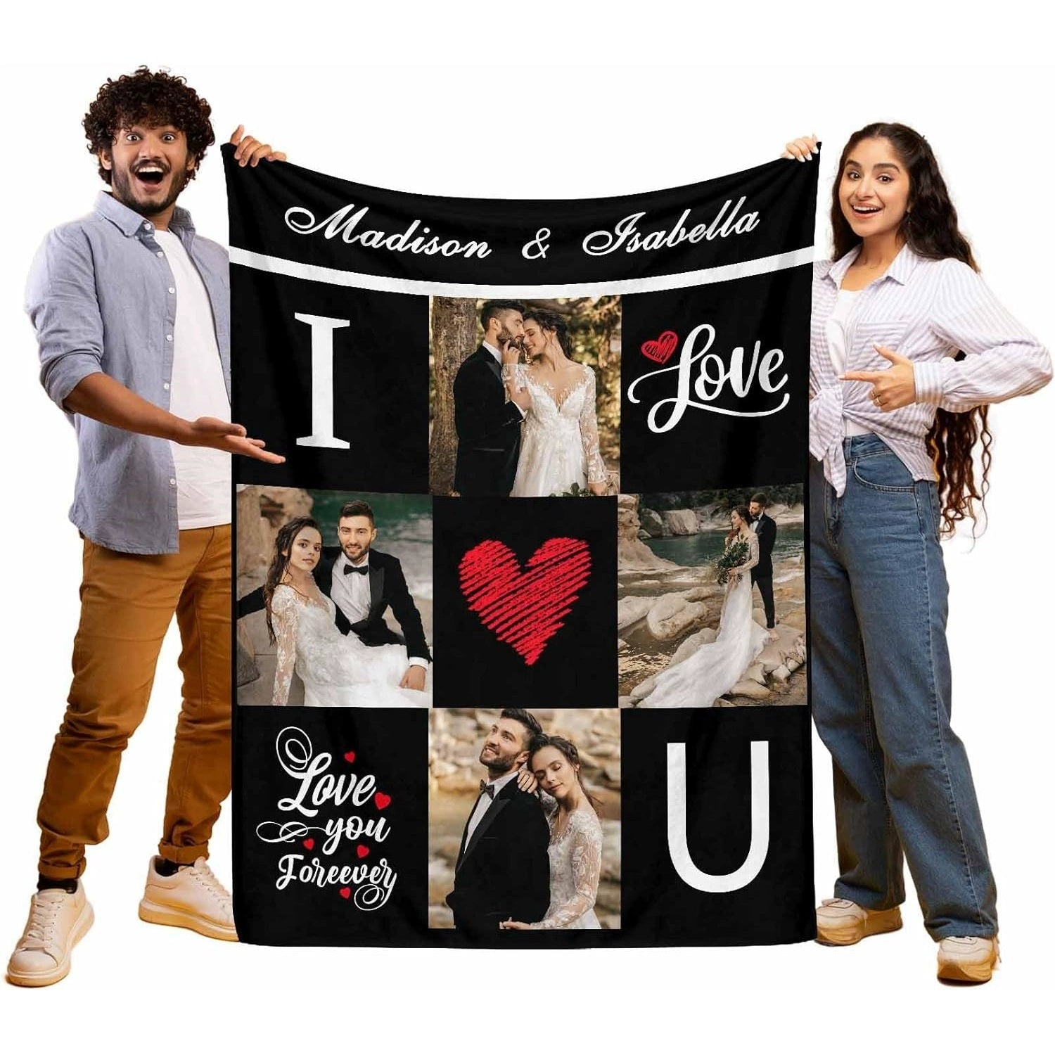 Personalized I Love U Photo Memorial Blanket Gift for Couple img 2