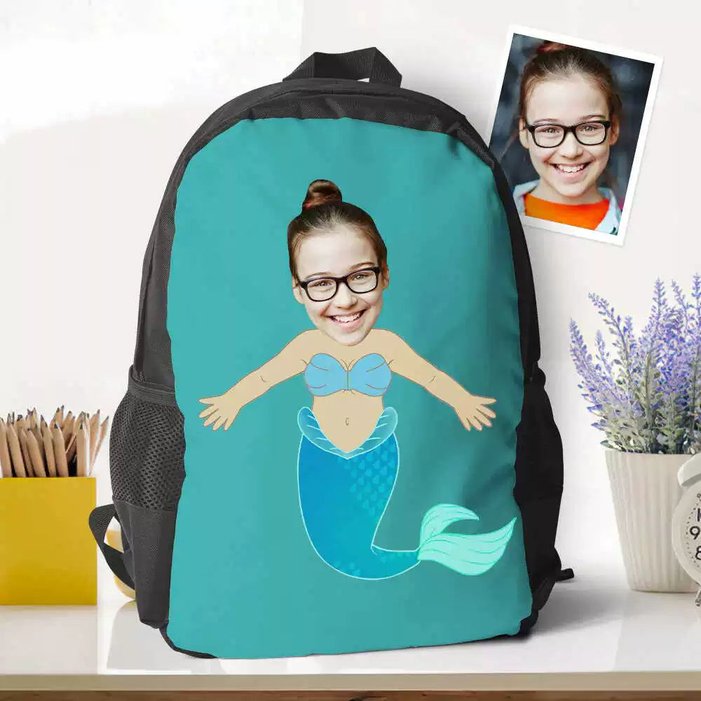 Custom Blue Mermaid Photo Backpacks Back to School Gifts img 3