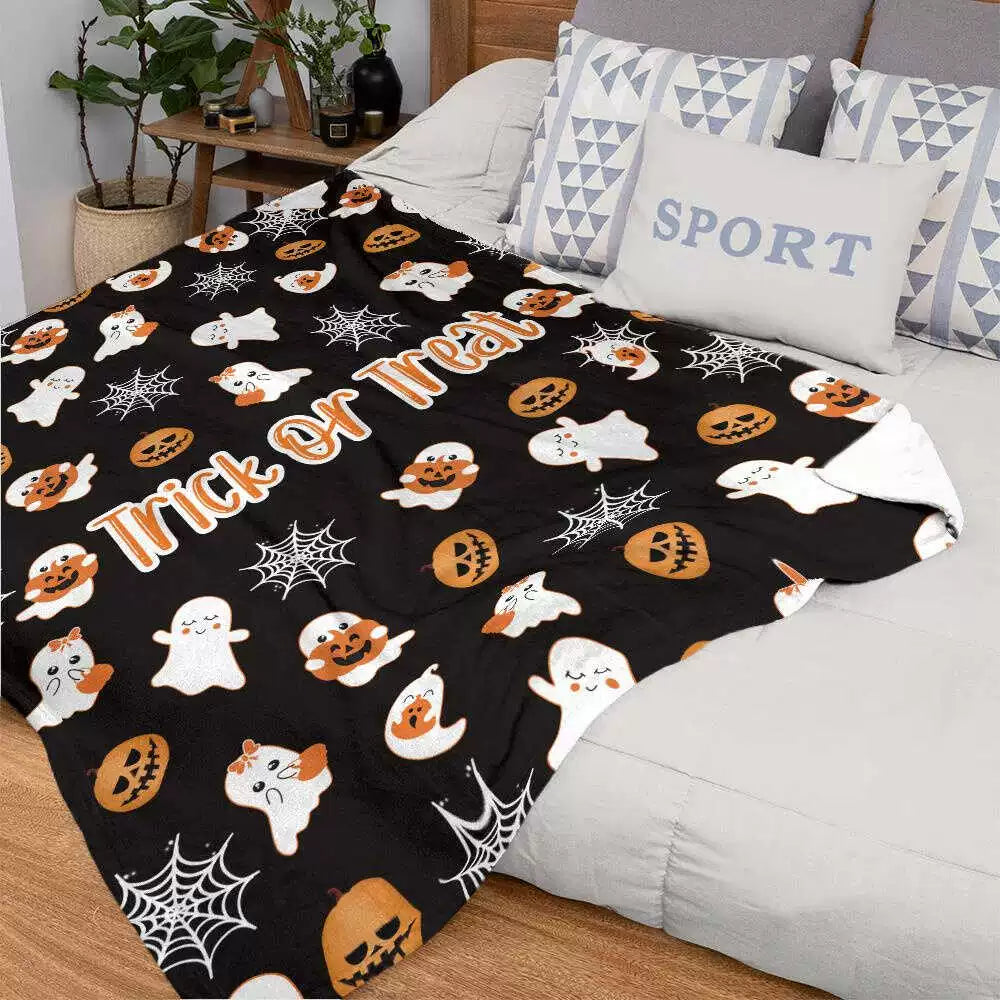 Custom Blanket Personalized Halloween Gift Ghost and Pumpkin img 1