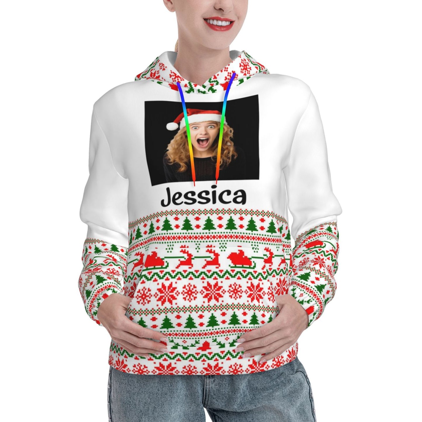 Custom Photo Name Christmas Hoodies for Mom Daughter Women img 3