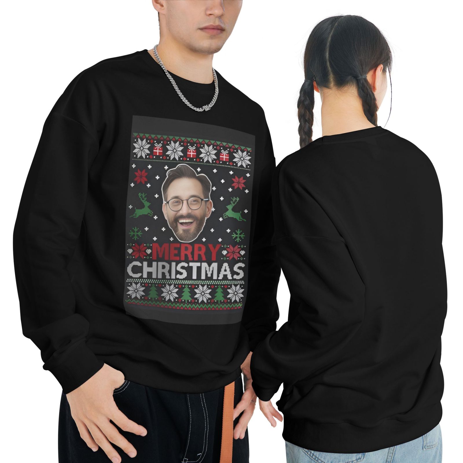 Custom Face Photo Hoodie Christmas Snowflakes Unisex Hoodies img 3