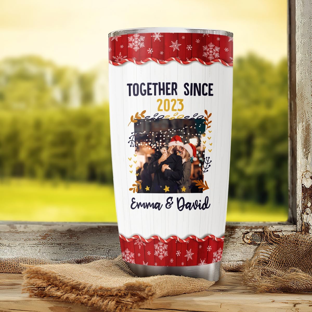 Custom Photo Text 20Oz Christmas Tumbler Cup Mug Couple Gift img 2