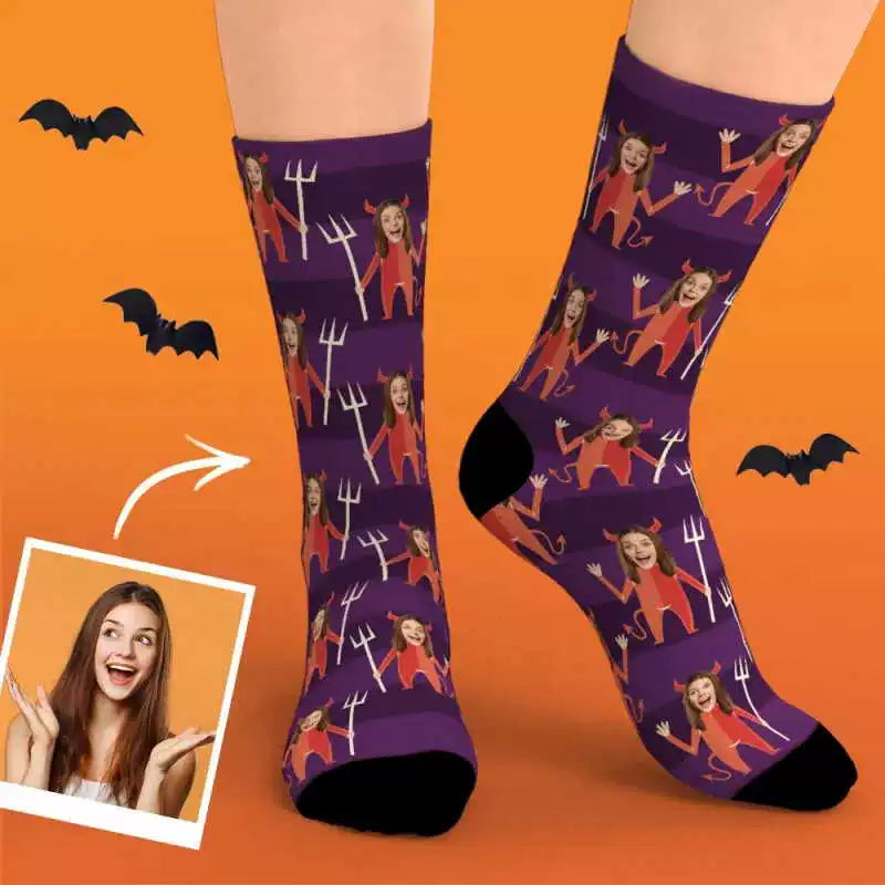 Custom Face Socks Personalized Halloween Demon Photo Socks img 5737167426338