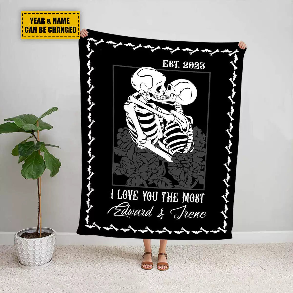 Halloween Skeleton Couple Personalized Wool Blanket img 3