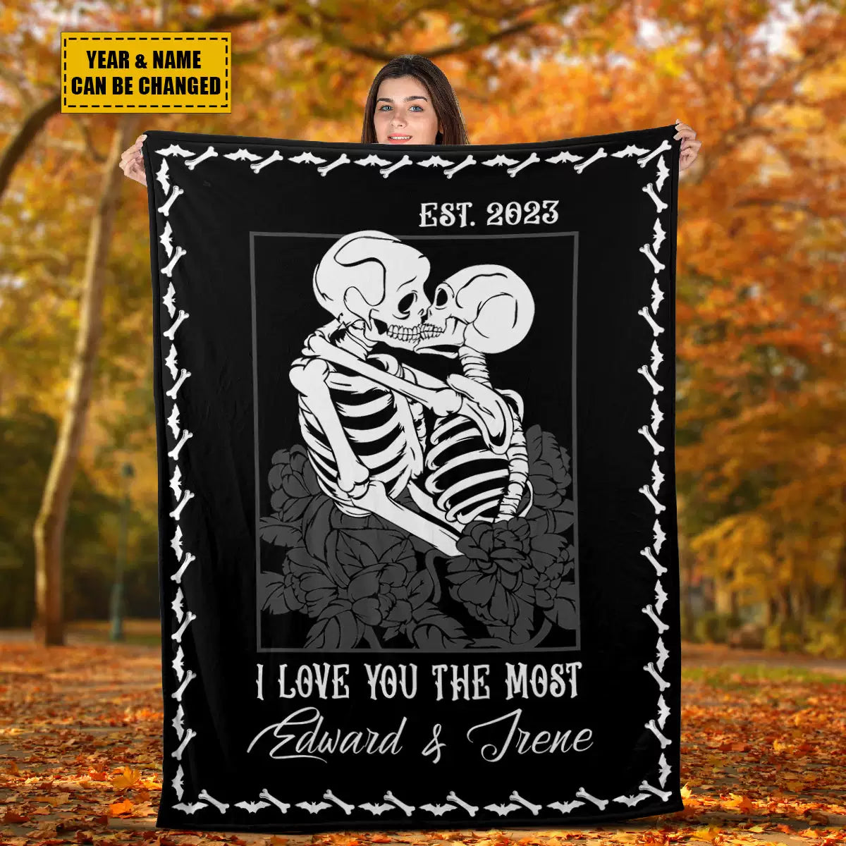 Halloween Skeleton Couple Personalized Wool Blanket img 1