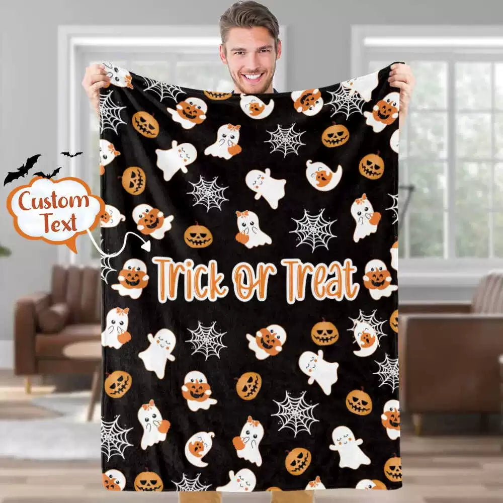 Custom Blanket Personalized Halloween Gift Ghost and Pumpkin img 2