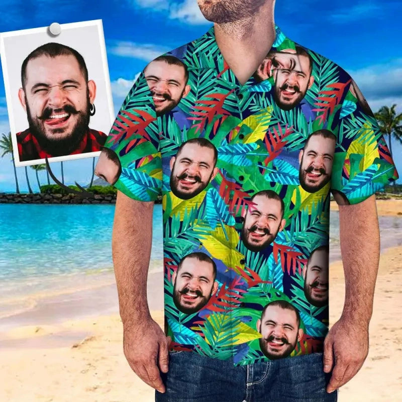 Custom Face Shirt Photo Print Men Hawaiian Shirt Unique Gift img 1