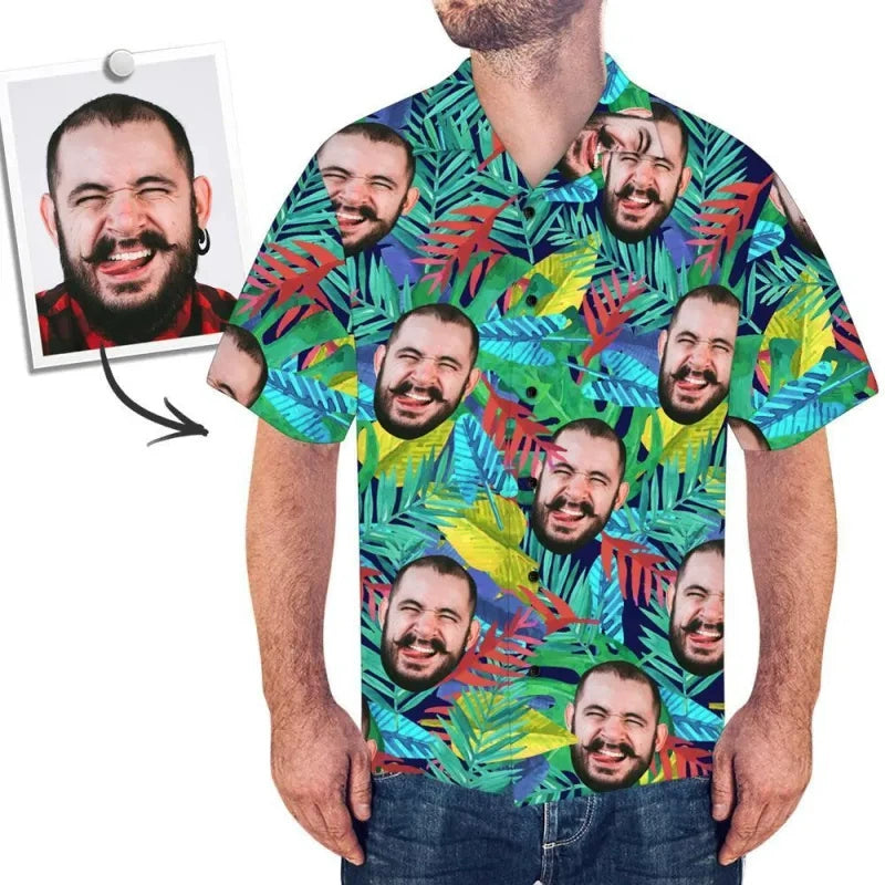 Custom Face Shirt Photo Print Men Hawaiian Shirt Unique Gift img 2