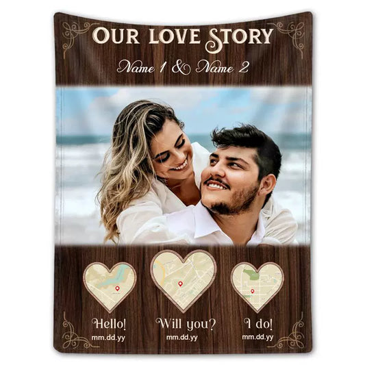 Custom Photo Blanket for Newly Engaged Couple Fleece Blanket img 1