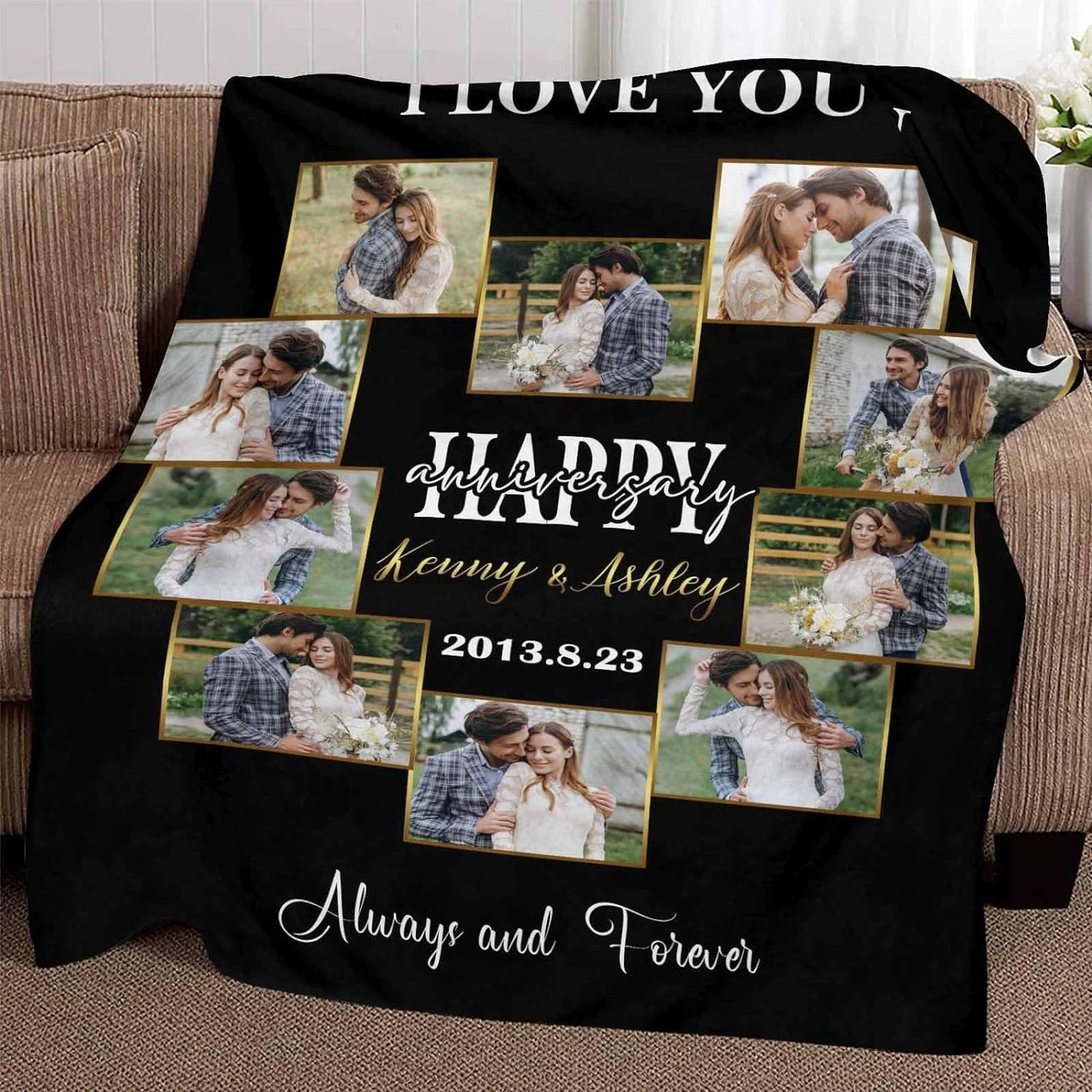 Personalized Photo Collage Anniversary Blanket, Custom Gifts img 1