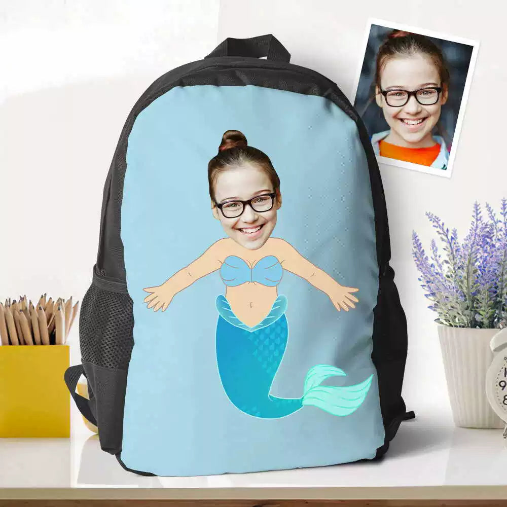 Custom Blue Mermaid Photo Backpacks Back to School Gifts img 2