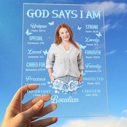 God Says I Am - Custom Acrylic Plaque - Gift for Her Him img 1