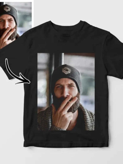 Custom Photo Men Cotton t Shirt Short Sleeve Black img 2