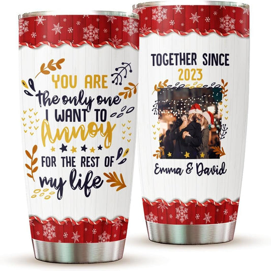 Custom Photo Text 20Oz Christmas Tumbler Cup Mug Couple Gift img 5781830590584