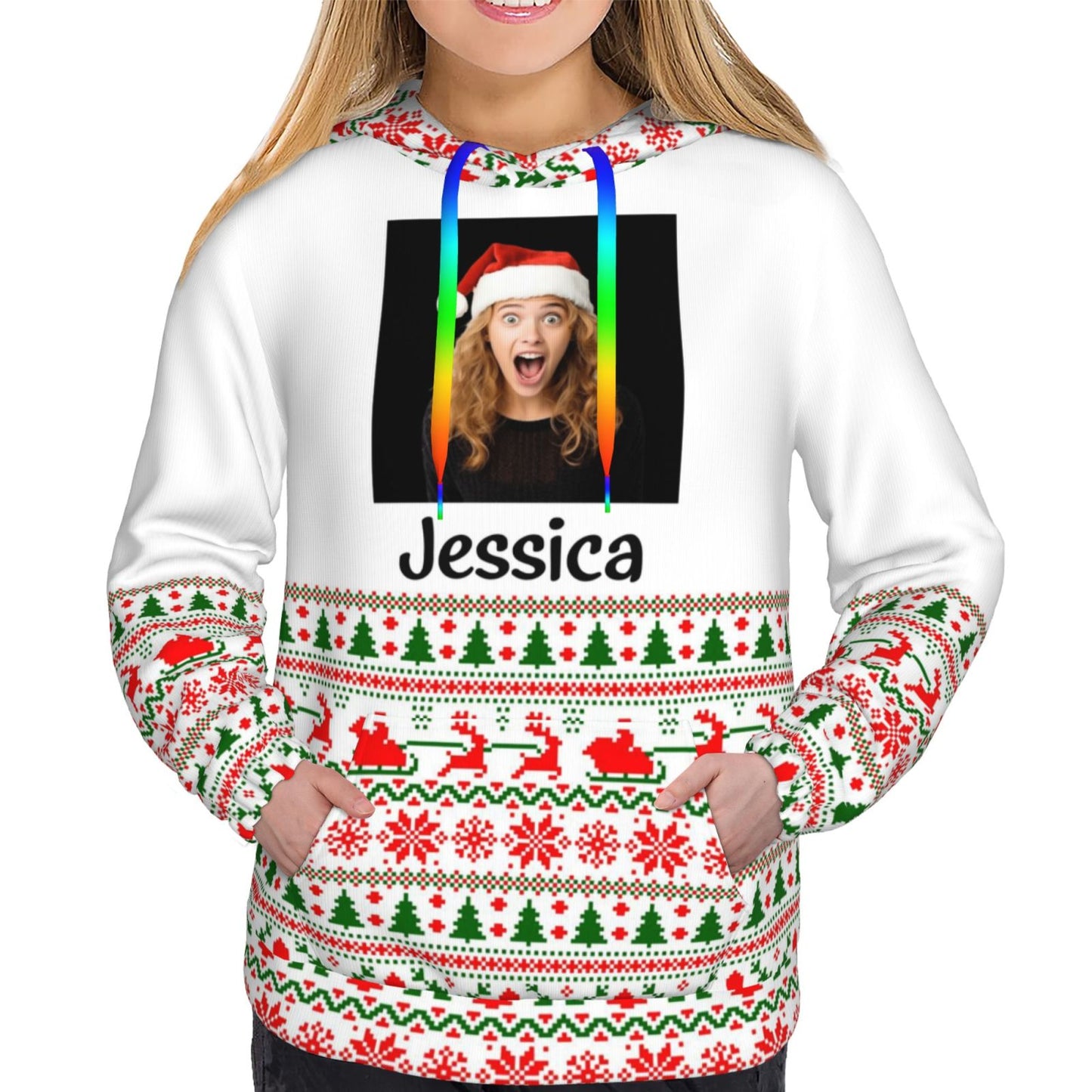 Custom Photo Name Christmas Hoodies for Mom Daughter Women img 1