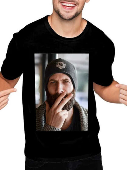 Custom Photo Men Cotton t Shirt Short Sleeve Black img 1