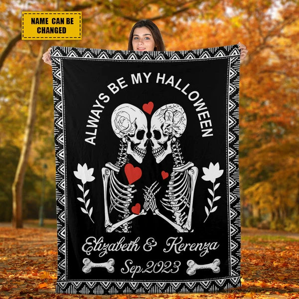 Skull Couple Personalized Blanket Gothic Skeleton Blanket img 2