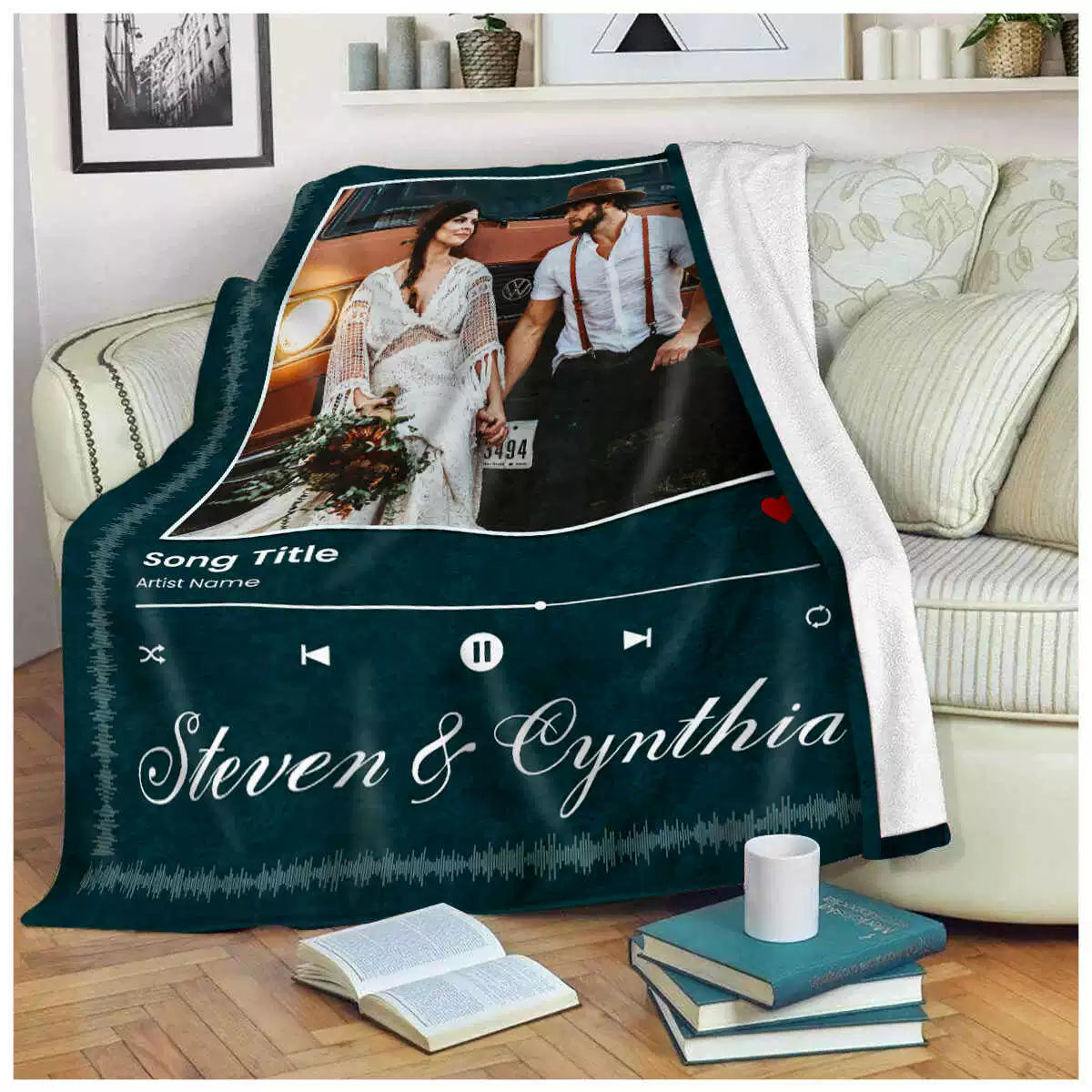 Custom Music Blanket Personalized Wool Blanket Couple Photo img 2