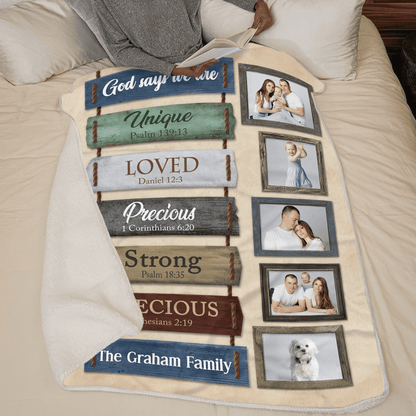 Custom Photo Name Blanket God Says We Are for Family Couples img 2