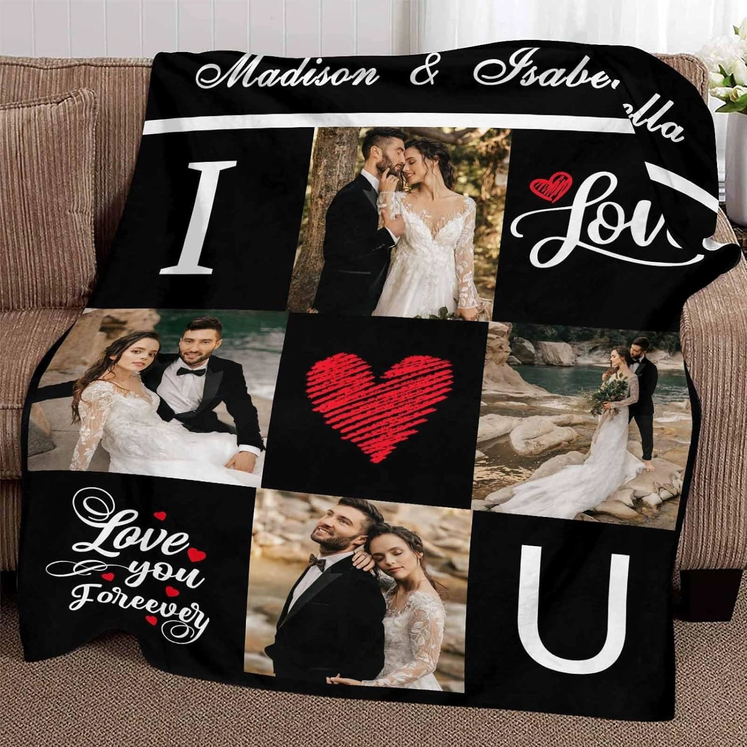 Personalized I Love U Photo Memorial Blanket Gift for Couple img 1