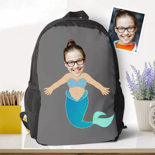 Custom Blue Mermaid Photo Backpacks Back to School Gifts img 1