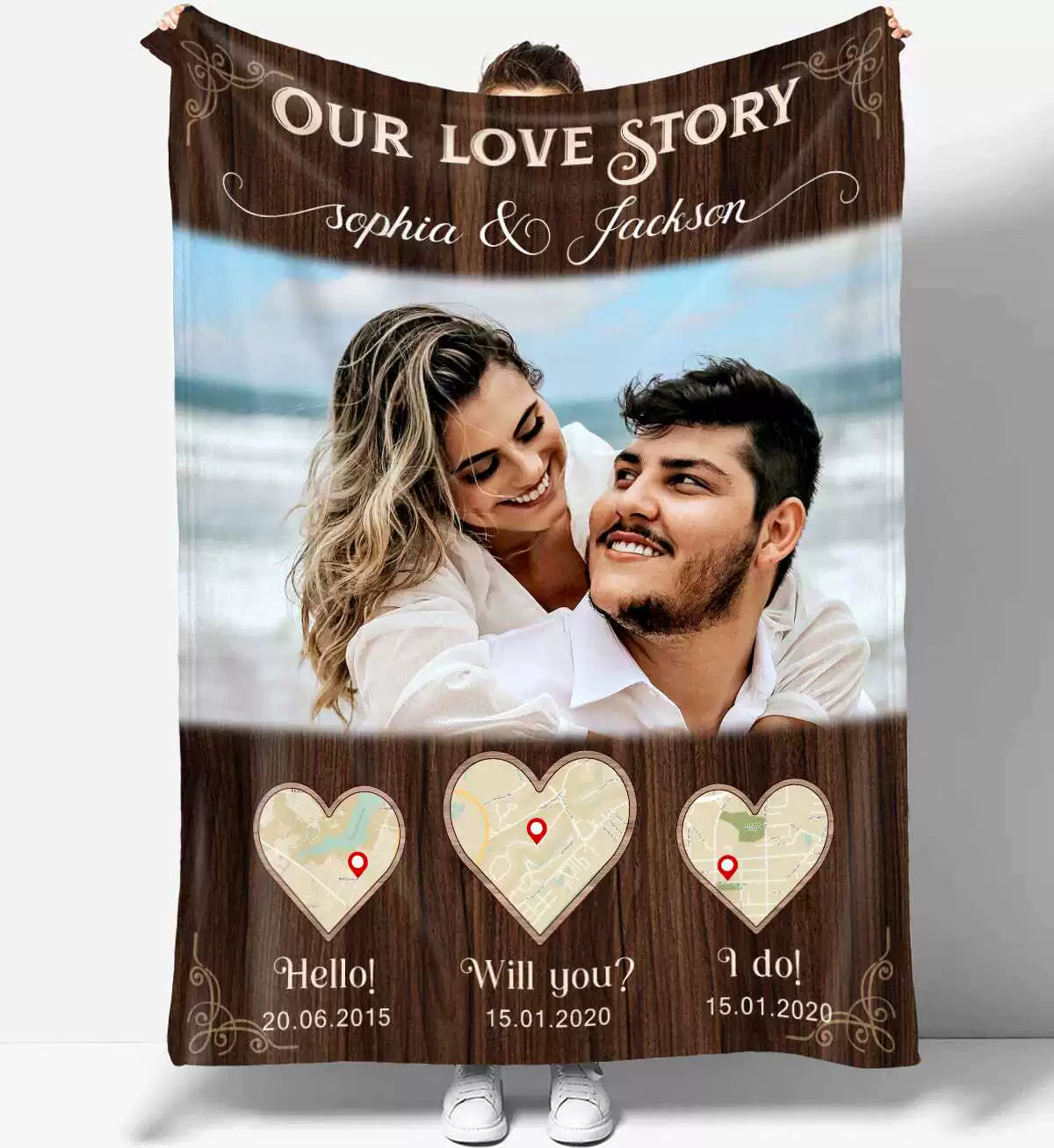 Custom Photo Blanket for Newly Engaged Couple Fleece Blanket