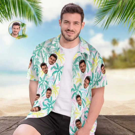 Custom Face Hawaiian Shirt Men Vocation Colorful Palm Trees img 1