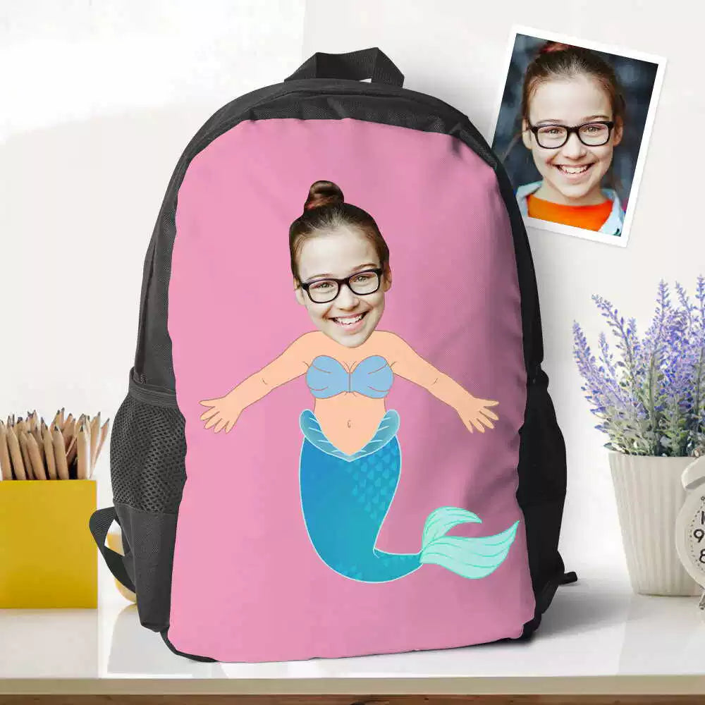 Custom Blue Mermaid Photo Backpacks Back to School Gifts