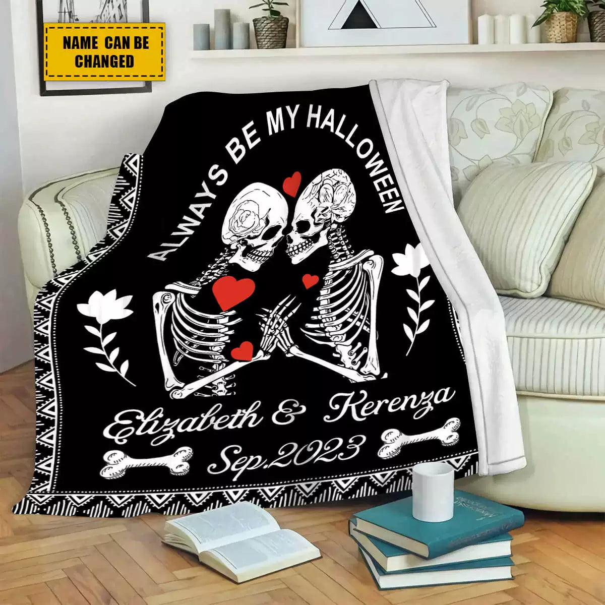 Skull Couple Personalized Blanket Gothic Skeleton Blanket img 1