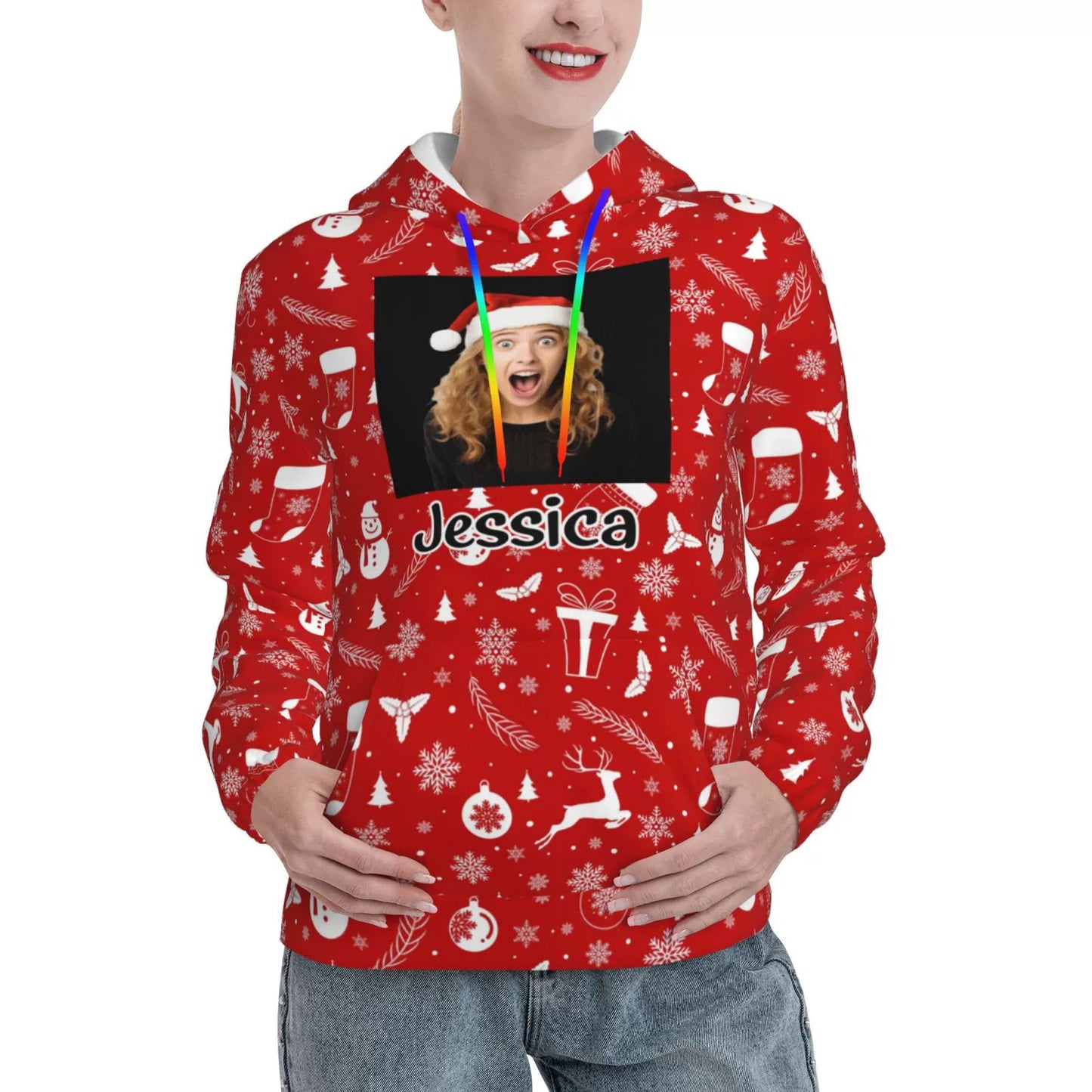 Custom Photo Name Swodie Red Christmas Gifts Women Swodies img 3