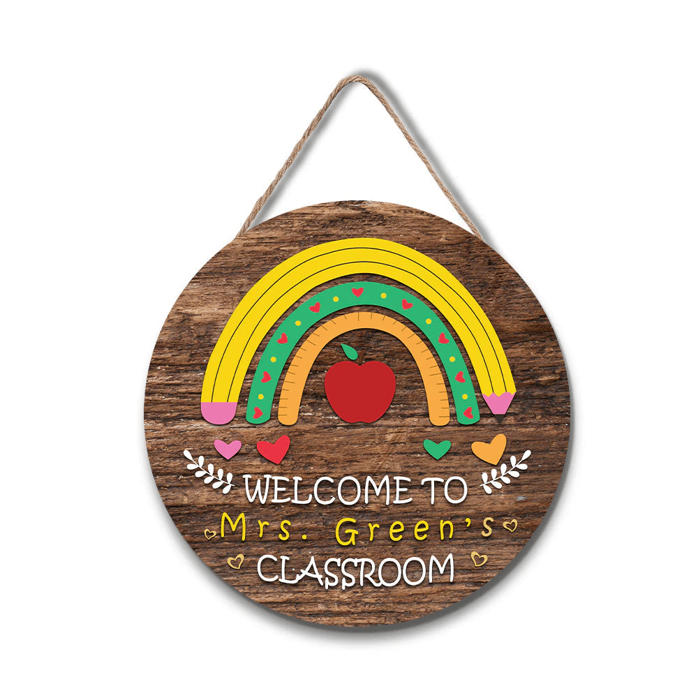 Custom Name Rainbow Door Sign, Welcome Sign Gift for Teacher img 1