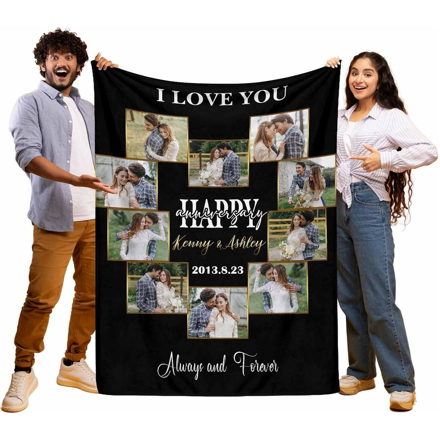 Personalized Photo Collage Anniversary Blanket, Custom Gifts img 2