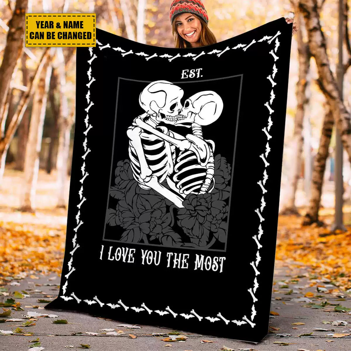 Halloween Skeleton Couple Personalized Wool Blanket img 2