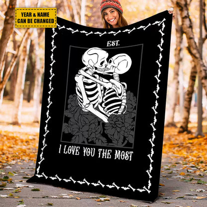 Halloween Skeleton Couple Personalized Wool Blanket img 2