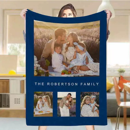 Custom 4 Photos&Text Fleece Blankets Gift for Family img 1