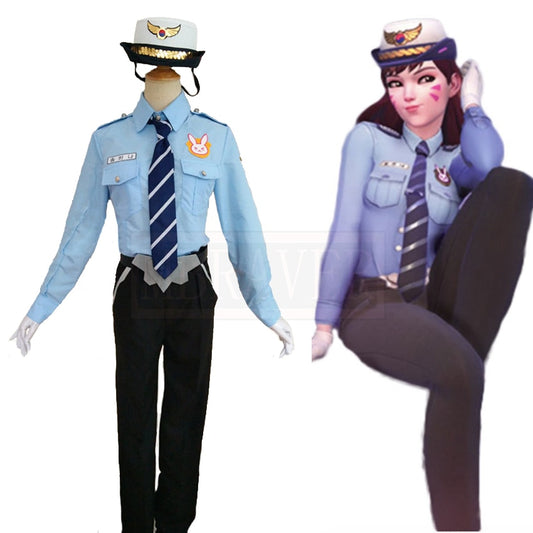 OW Cosplay D.VA DVA Hana Song Police Officer Carnival Uniform Cosplay Costume Customized