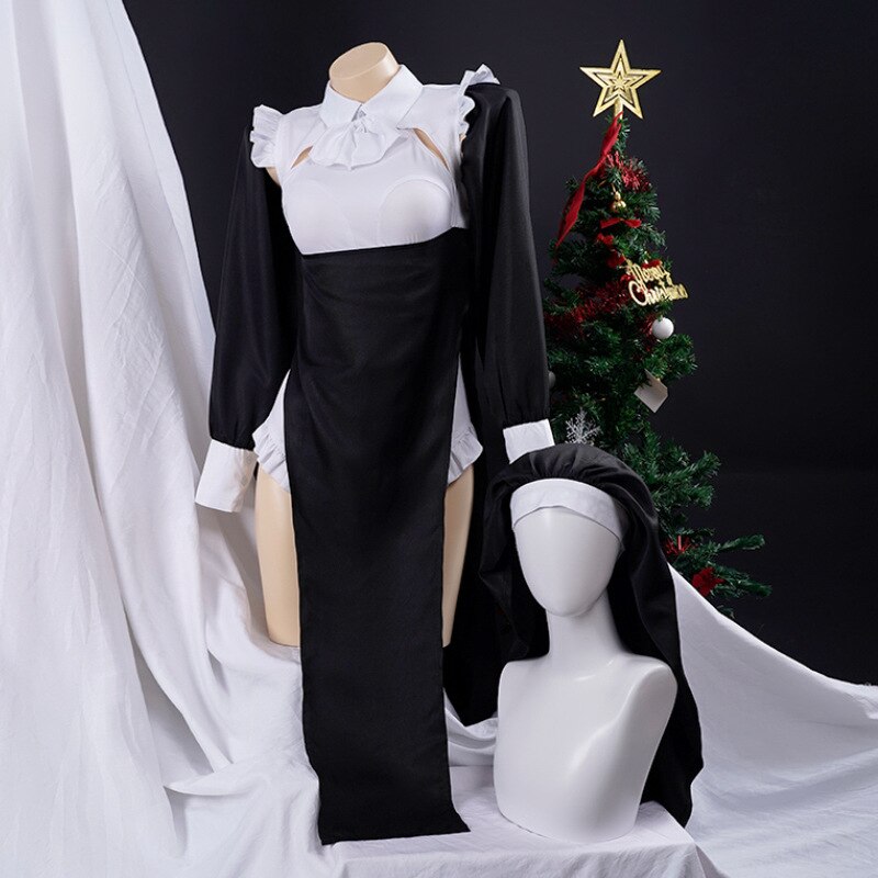 Nun Cosplay Costume Woman Dress Halloween Sexy Woman Cosplay Suit Anime Nun Headgear