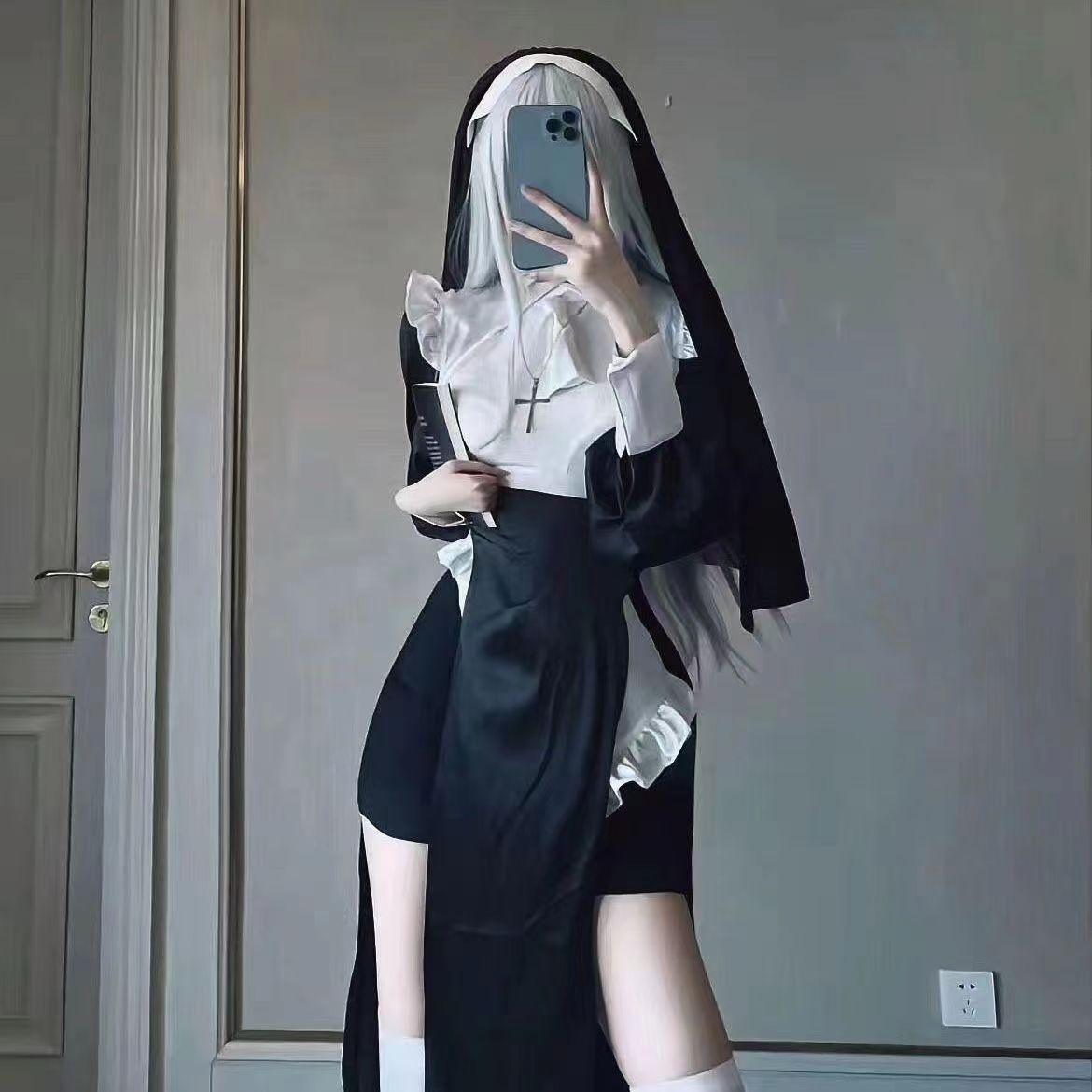 Nun Cosplay Costume Woman Dress Halloween Sexy Woman Cosplay Suit Anime Nun Headgear