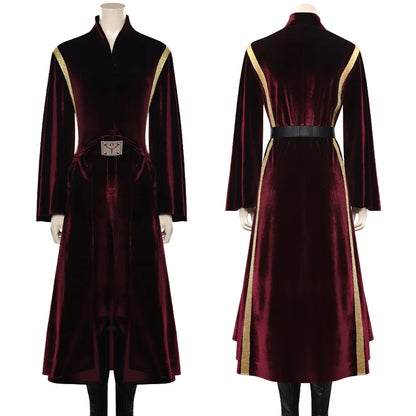 Padme Amidala Cosplay Costume Elegant Burgundy Velvet Dress Women Roleplay Outfit Halloween