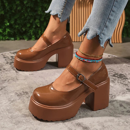 Pink Chunky Platform High Heels Pumps Women  Autumn Ankle Straps Mary Jane Lolita Shoes Woman Plus Size 42 Cute Party Shoes