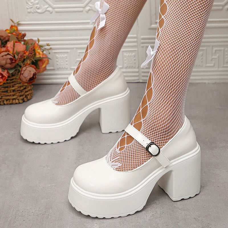 Pink Chunky Platform High Heels Pumps Women  Autumn Ankle Straps Mary Jane Lolita Shoes Woman Plus Size 42 Cute Party Shoes