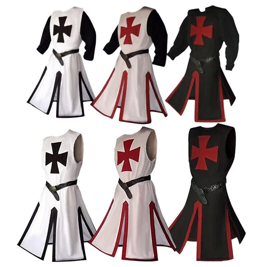 Plus Size Men Medieval Cosplay Robes Templar Knight Crusader Surcoat Long Sleeve Short Sleeve Men Tops Reenactment Costume