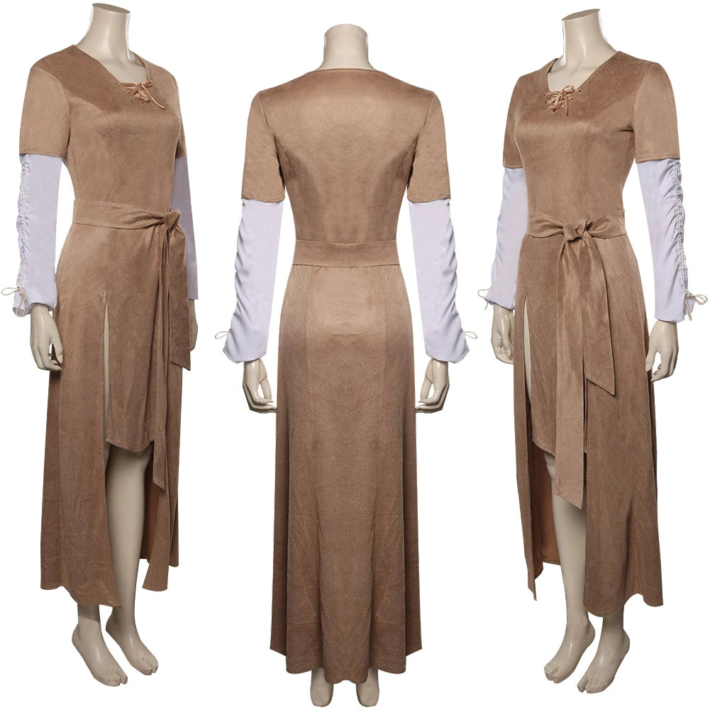 Princess Cosplay Leia Fantasy Brown Dress Women Costume Movie Space Battle Return Roleplay Fantasia Outfits Woman Halloween