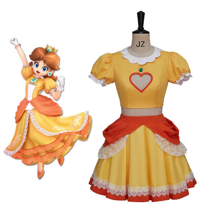 Princess Daisy Peach Sister Dress Cosplay Costume Daisy Yellow Crop Tops Mini Skirts Set For Women Halloween Costume Dress