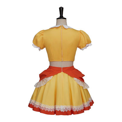 Princess Daisy Peach Sister Dress Cosplay Costume Daisy Yellow Crop Tops Mini Skirts Set For Women Halloween Costume Dress