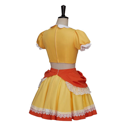 Princess Daisy Peach Sister Dress Cosplay Costume Daisy Yellow Crop Tops Mini Skirts Set For Women Halloween Costume Dress